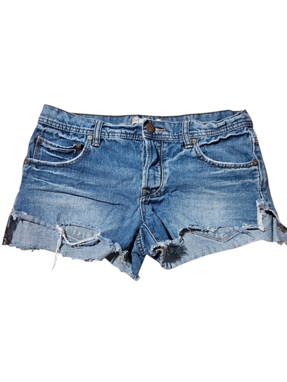 Free People Distressed Raw Hem Buttonfly Daisy Dukes Short Denim Jean Shorts 27
